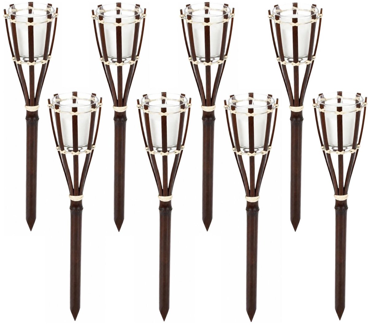Pro Garden Tuinfakkel met kaars - 8x - bamboe - bruin - 30 cm - citronella - fakkels