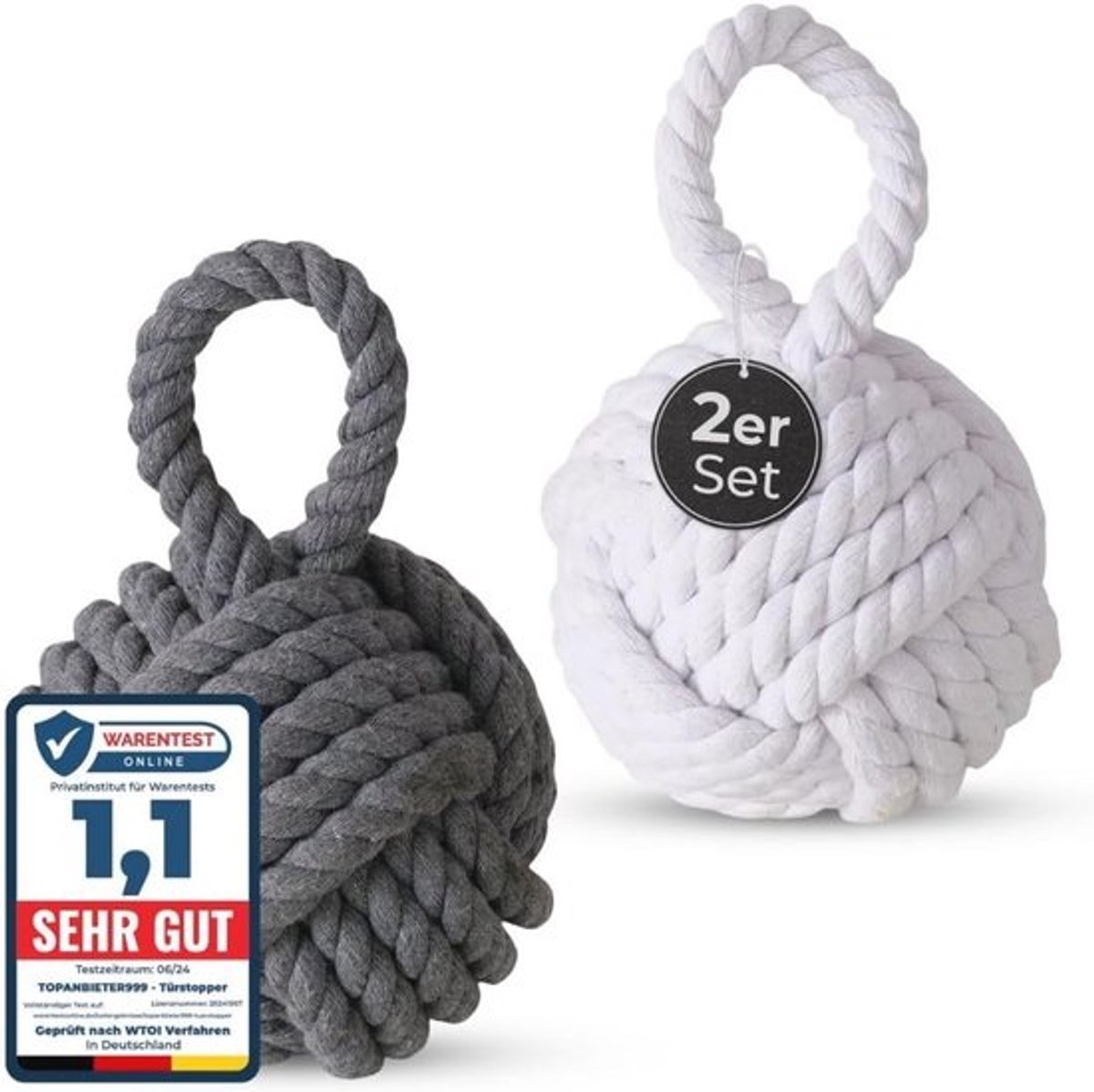 Decorative Door Stoppers - Jute Grey and White - Set of 2 - Window Buffer Floor Stopper