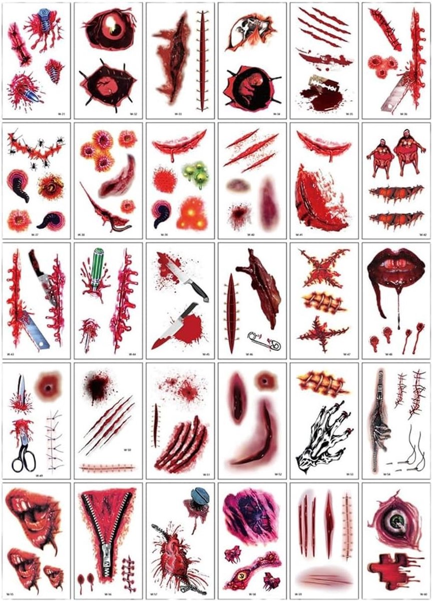 Halloween Zombie Tattoos - 30 Stuks Waterdichte Schrikachtige Scars voor een Creepy Look