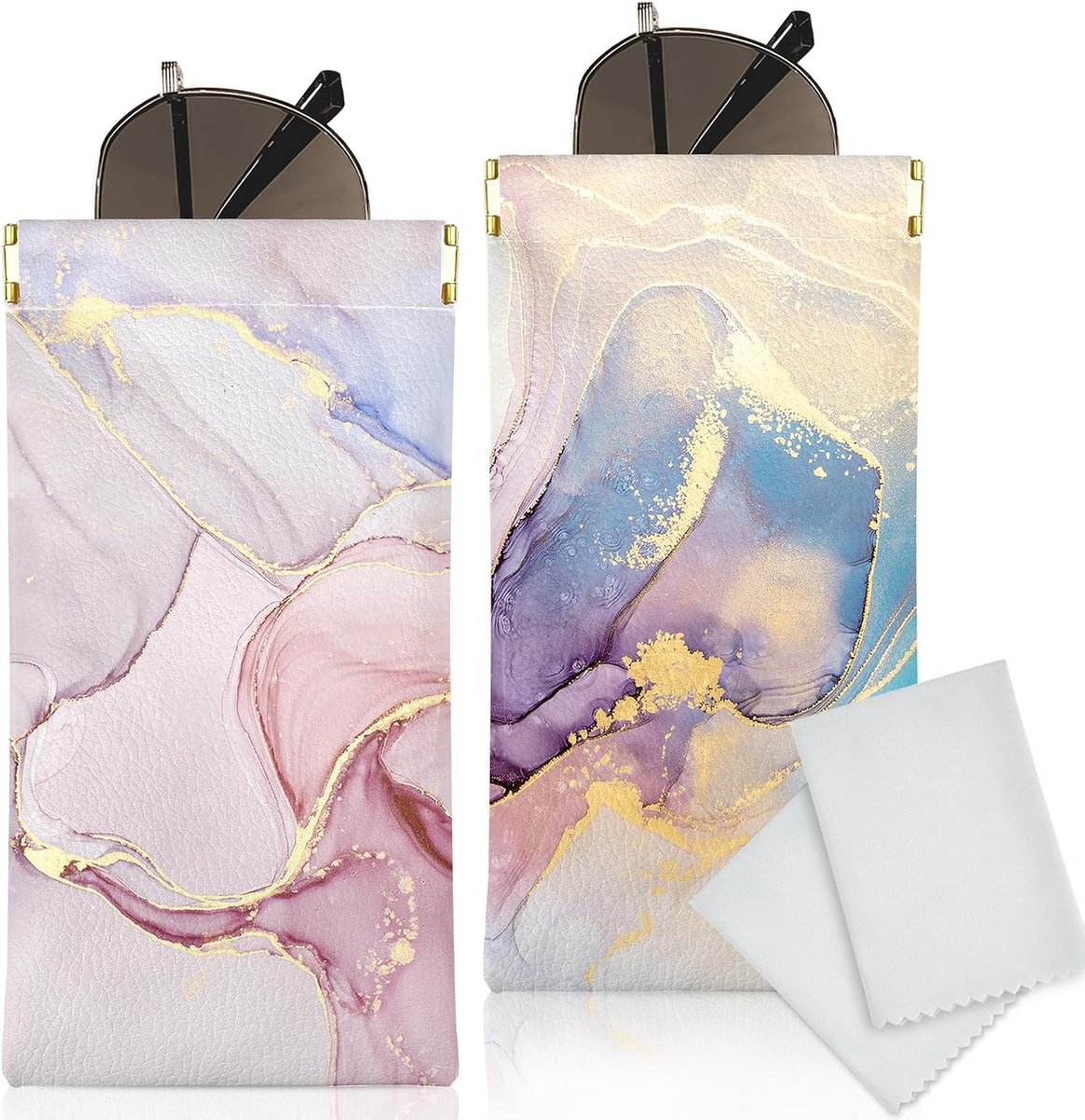 Leuke Brillenkoker Brillenkoker voor Vrouwen Draagbare Squeeze Top PU Leer 2 Pack Roze Zonnebril Tas met Reinigingsdoekje