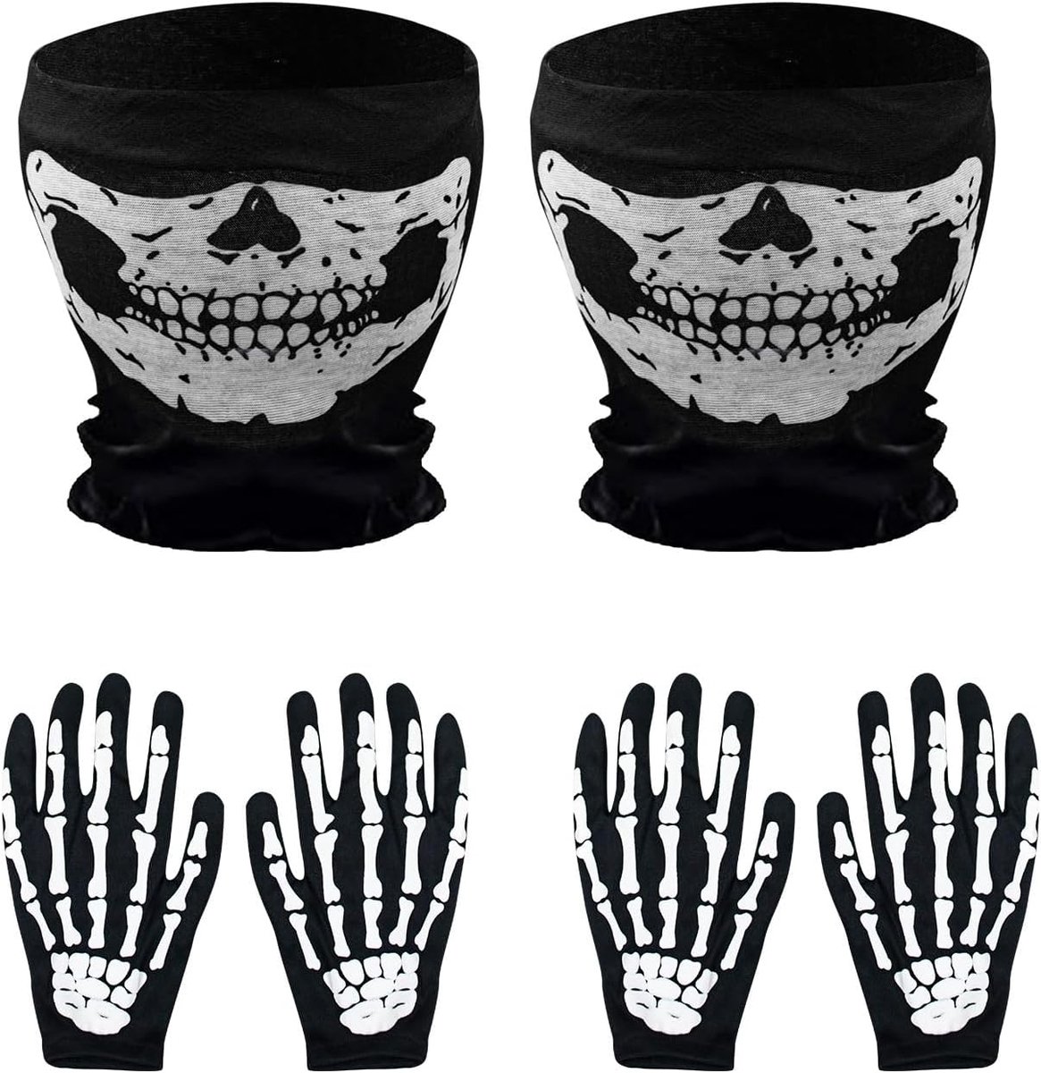 Handschoenen en schedel, gezichtsmasker, geest, botten, handschoenen voor volwassenen, Halloween, cosplay, danskostuum, feest