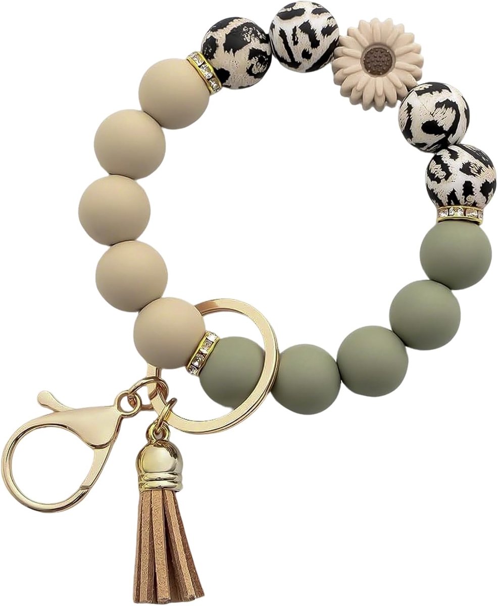 Dames Armband Sleutelhanger, Met kralen, met kwast, Stijlvol polsbandje voor sleutels, Style 3