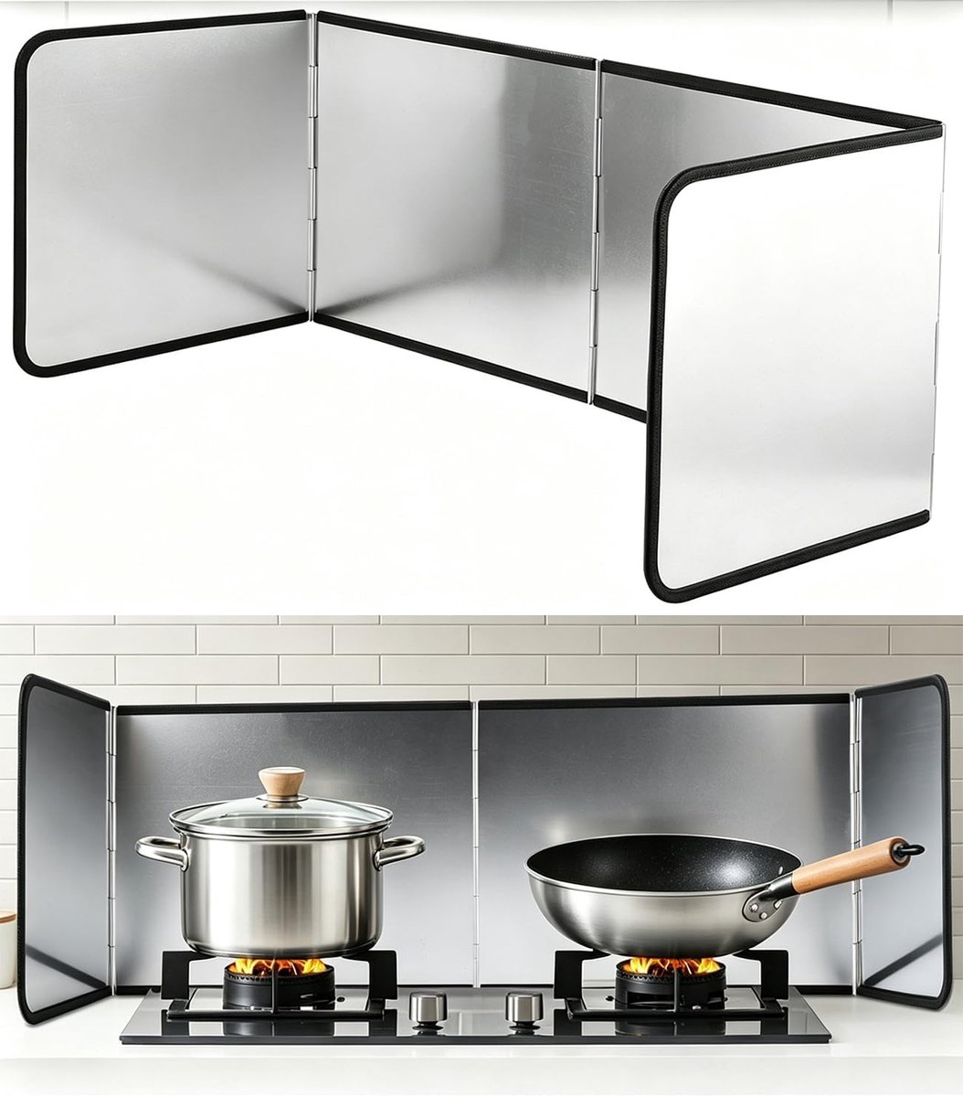 Spatbescherming keuken, 4-zijdige opvouwbare spatbescherming, keukenachterwand, 76 x 29 x 30 cm, spatbescherming, vouwwand, keuken, gemakkelijk te reinigen en ruimtebesparend, voor fornuis
