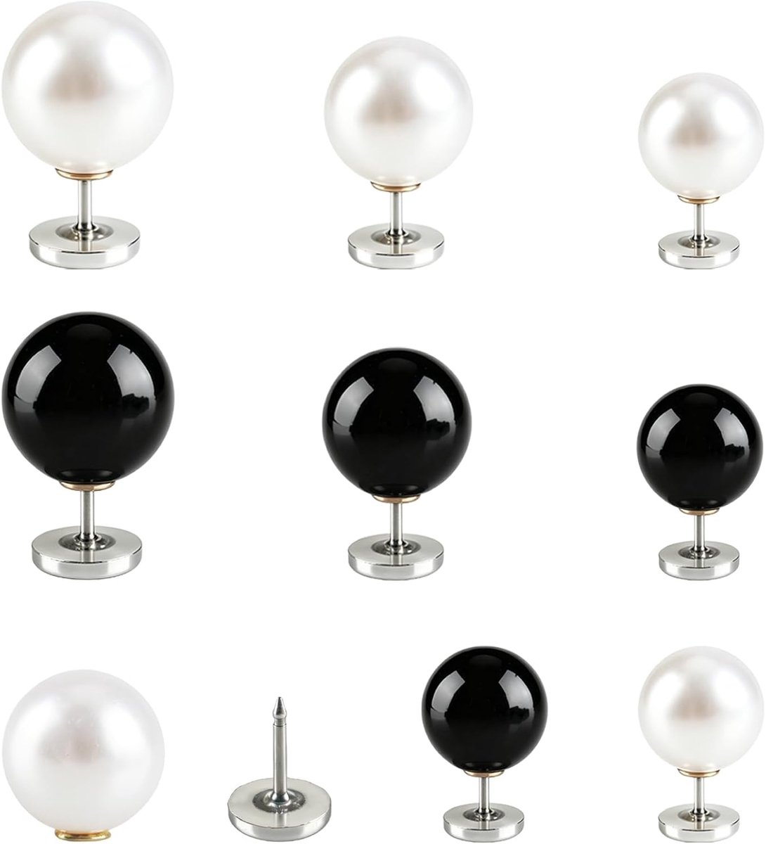 60 stuks gemengde maten geen naaien parelknopen, zwart-witte afneembare parelbroche knopen, elegante ronde herbruikbare halslijn reductieknopen voor blouse, vest, kledingdecoratie en