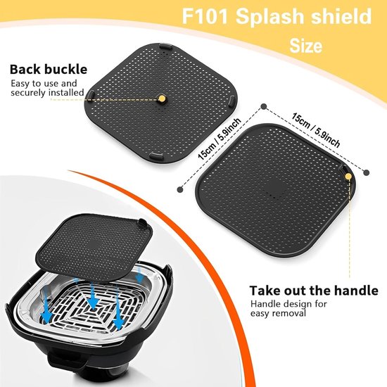 Anti-spatrooster van siliconen, herbruikbaar, voor Ninja CRISPi Air Fryer FN101EUSG, Air Fryer accessoires voor Ninja FN101EU luchtfriteuse (grijs) — afbeelding 2