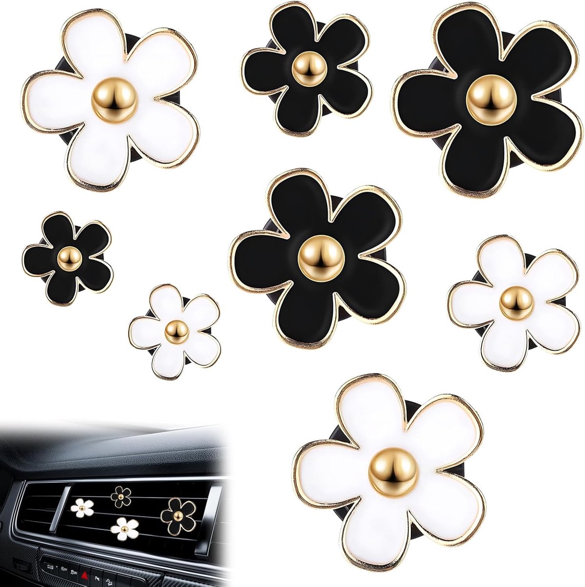 Luchtverfrisser Diffuser 8 Stuks Vent Clip Bloem Metaal Zwart Interieur Decoratie Met Aromatherapie Tabletten Voor Auto Kantoor Woonkamer