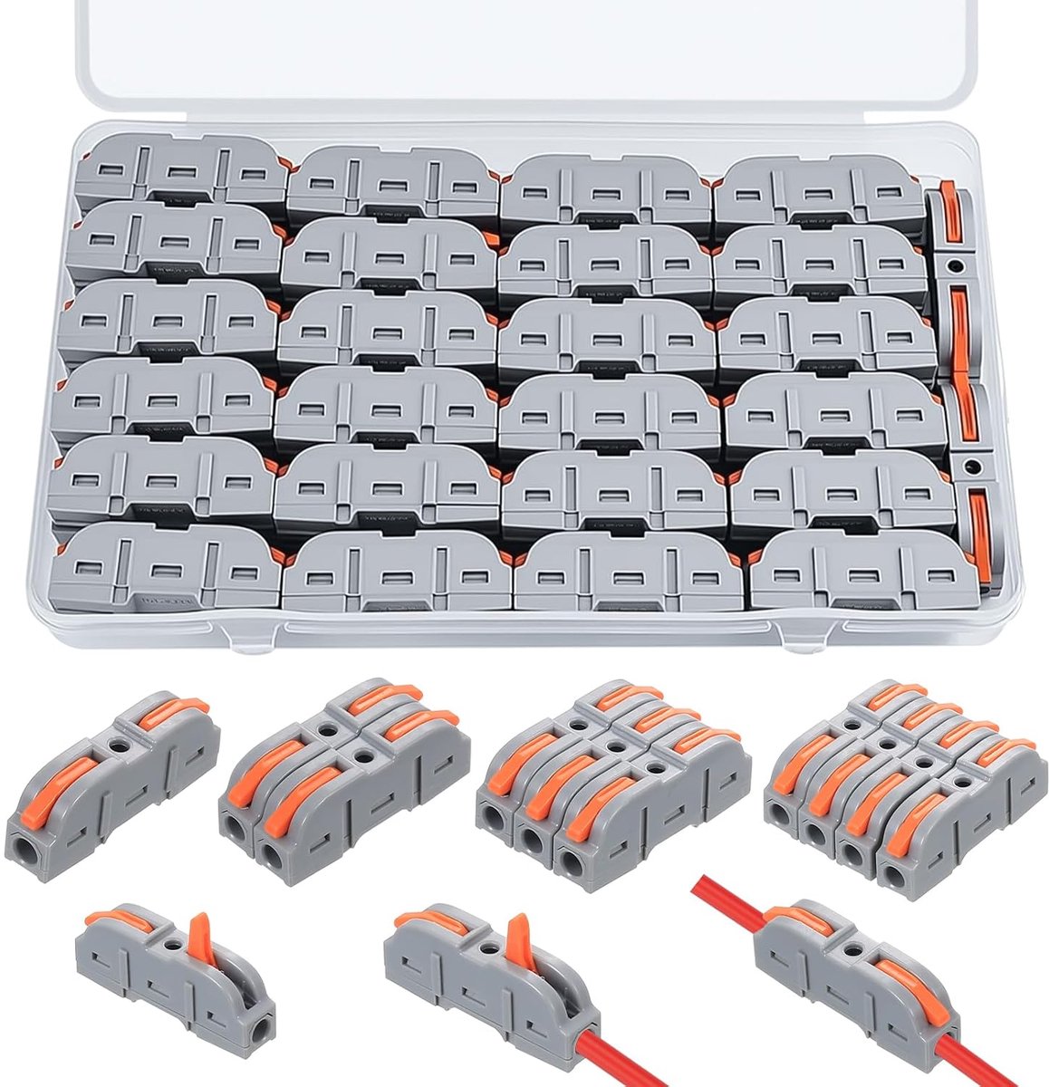 50 stuks kabelverbinders, verbindingsklemmen, steekklemmen, doorgangsverbinders, stroomklemmen, kabelklemmen elektrische snelaansluitklemmen, SPL-1M aansluitblokken SPL-2M, 3M, 4M, 5M