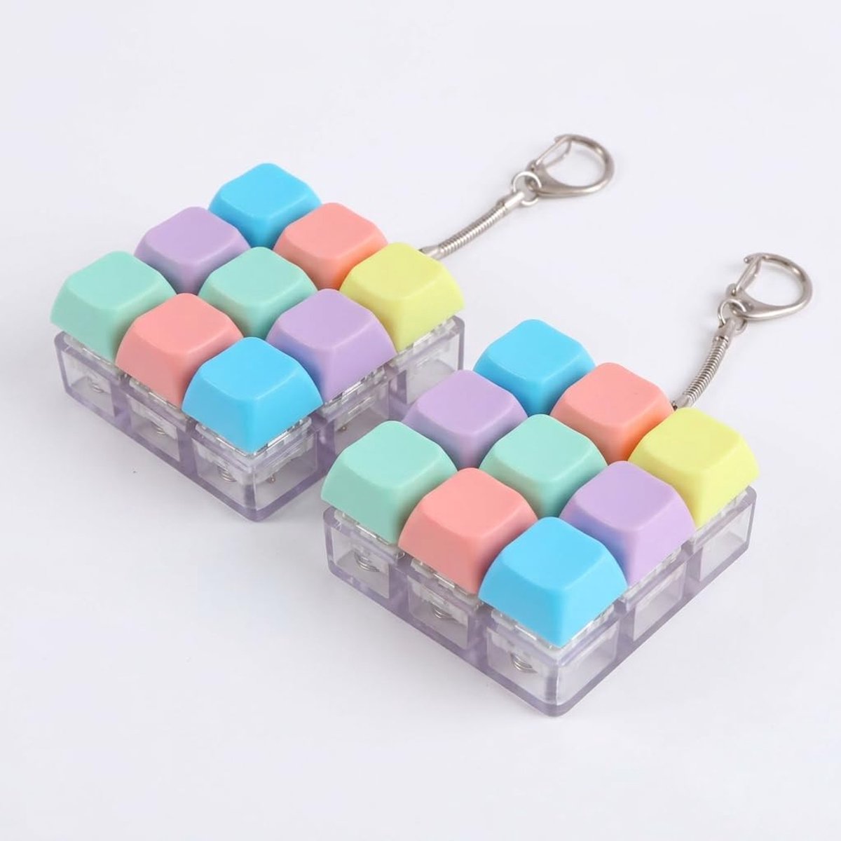Set van 2 sensorische sleutelhangers met negen toetsen voor macaron fidget-toetsenbord