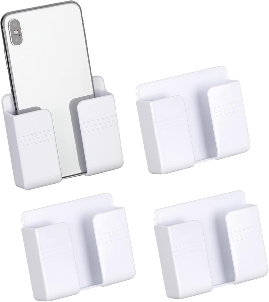 4 stuks telefoonhouder met lijm, oplaadstandhouders met datakabel ontvangstgat, multifunctionele besturingsopbergdoos voor waterdichte douche, bed, nachtkastje plank (wit)