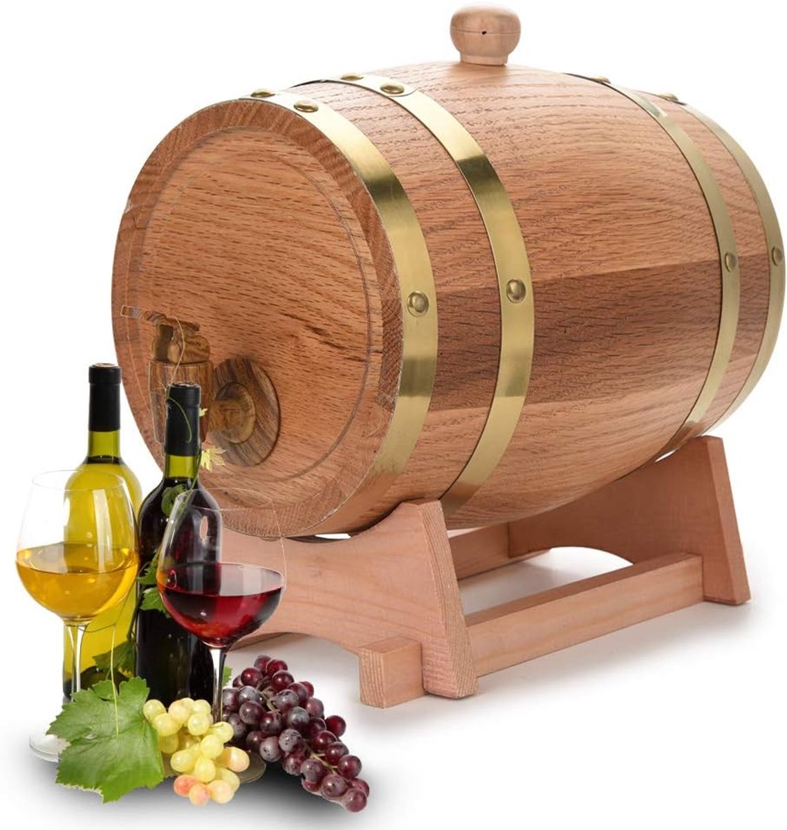 Vat, drankdispenser in vatvorm, 5 l, karaf van hout met tapkraan, alcoholdispenser, ideaal voor wijn, whisky, bier, rum