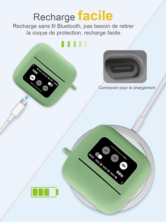 Hoes voor JBL Tour Pro 3 Wireless Headphones, daunke zachte siliconen beschermhoes, huidvriendelijk etui met karabijnhaak, volledige bescherming, matcha groen — afbeelding 3