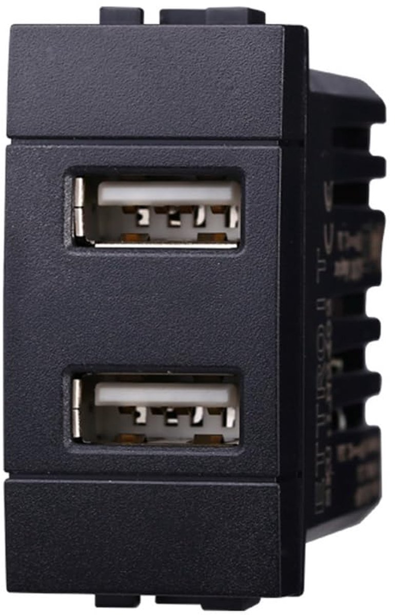 USB-lader module 5V 2.1A - 2 USB-A poorten kleur zwart compatibel met Bticino Living Light/International 1 stuk