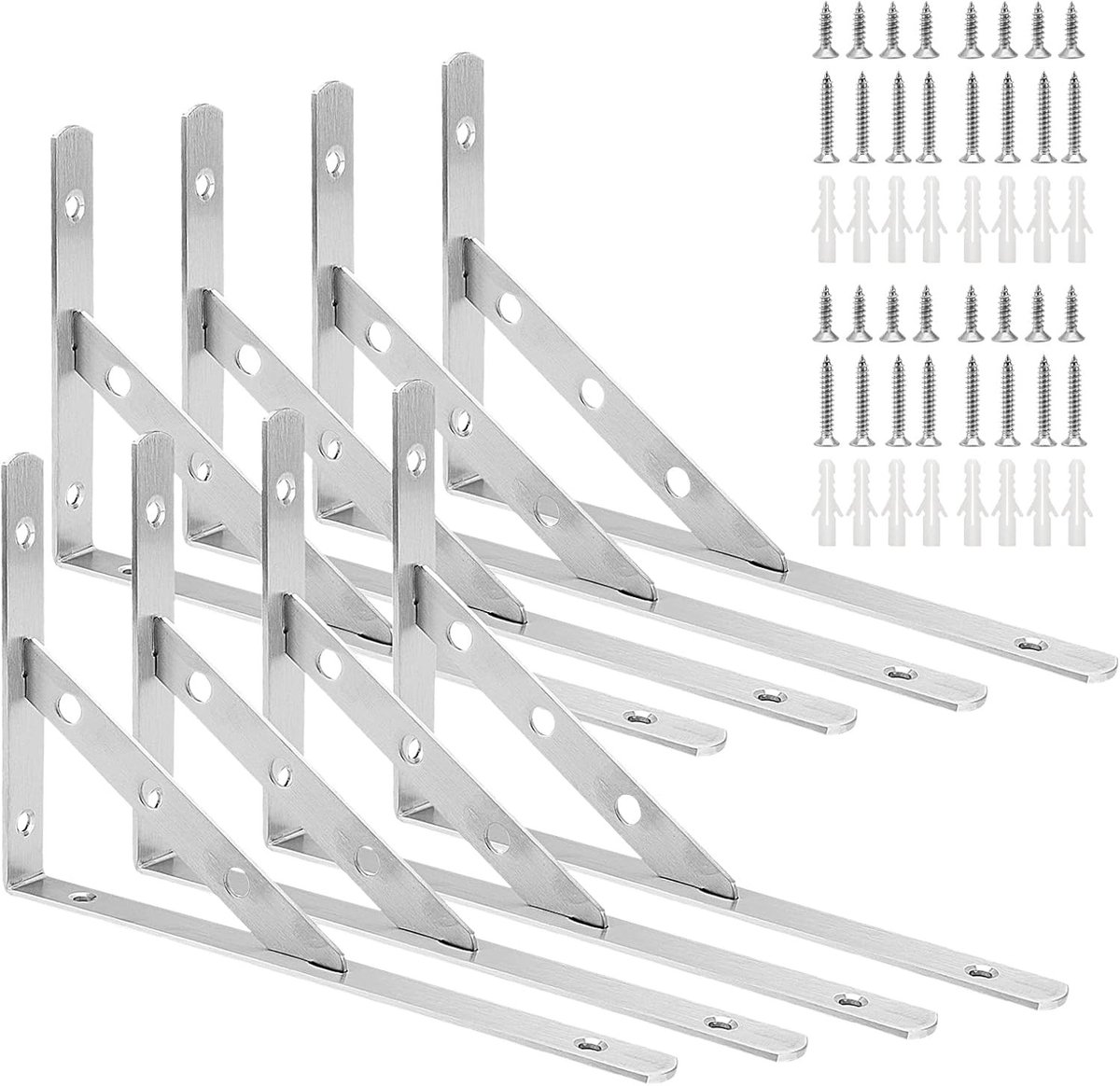Set van 8 metalen wandplankenhouders 250 x 150 x 20 mm, zware belasting, 30 kg draagvermogen, roestvrij staal, 90 graden hoekbeugel voor keuken en woonkamer, inclusief schroeven