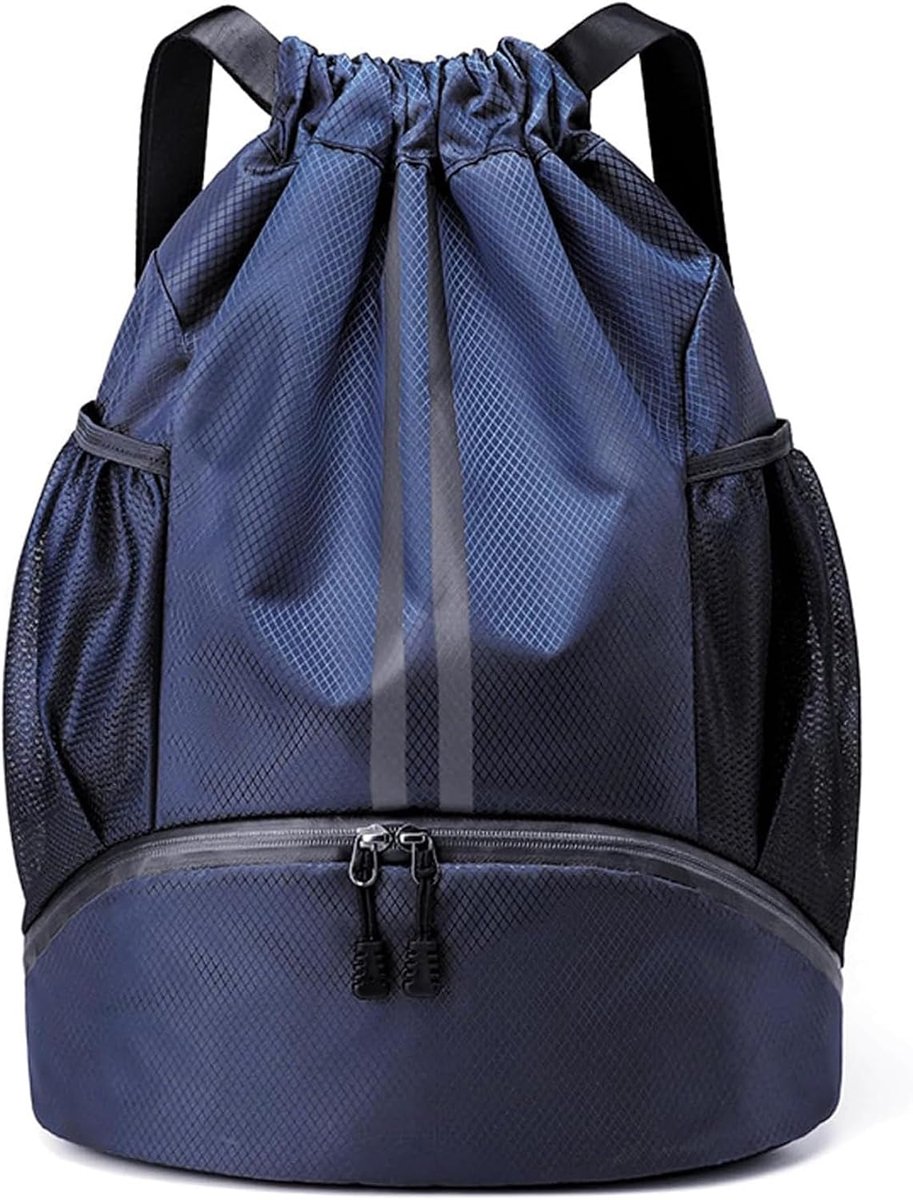 Sporttas met trekkoord, gymtas voor heren, sport, sportrugzak, tas met trekkoord, gymtas, waterdicht, voor sport, reizen, zwemmen, Donkerblauw, L, Casual