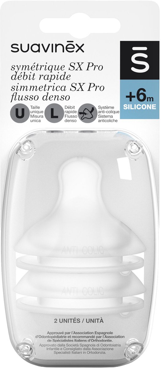 Suavinex SX Pro Flesspenen Symmetrisch - Fast Flow - 2 Stuks - Silicone van Suavinex — afbeelding 4