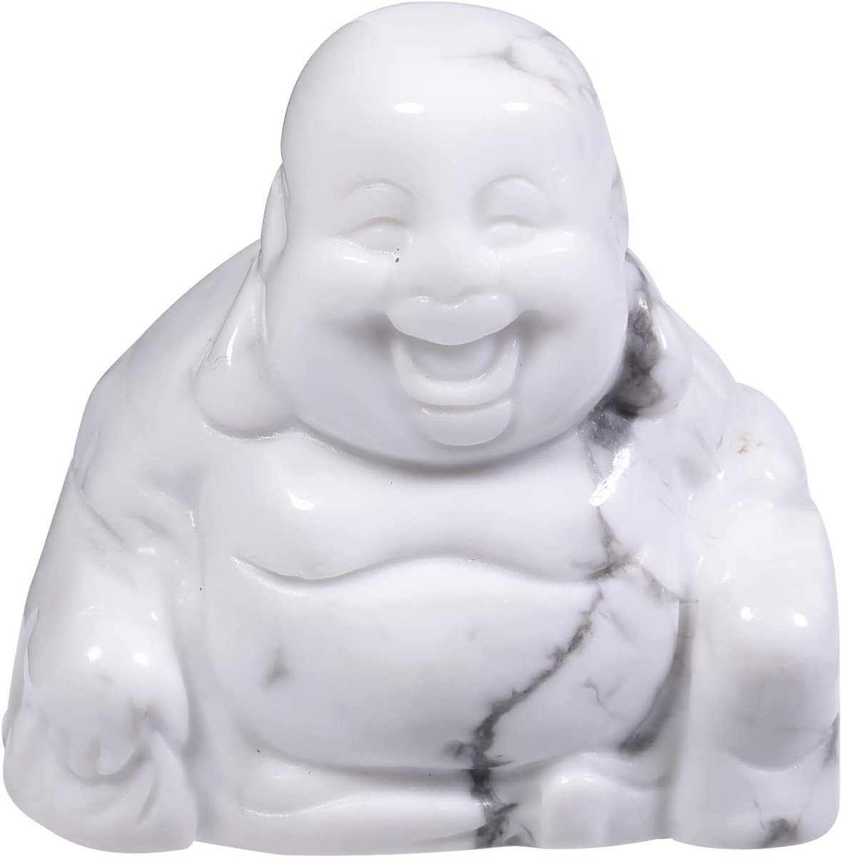 kristalsteen Maitreya Boeddhisme, 40 mm lachende gelukkige Boeddha-figuur decoratie, witte howliet turquoise