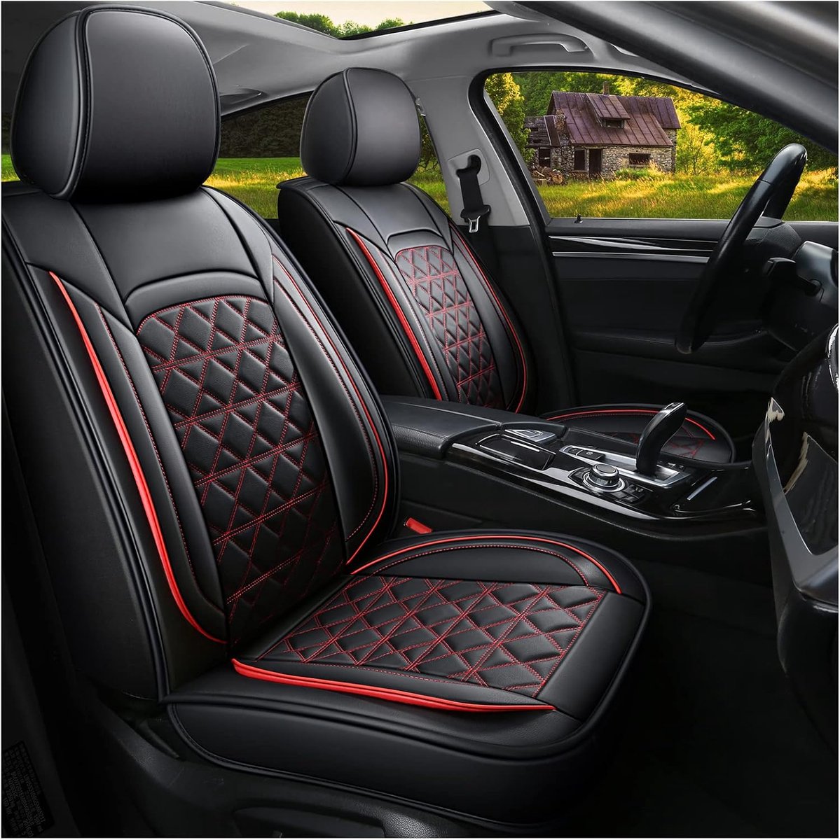 Voorstoelen,Universele Kunstmatige Lederen Autostoelhoes,autostoel-hoes Auto Accessoires Interieur(Zwart Rood)
