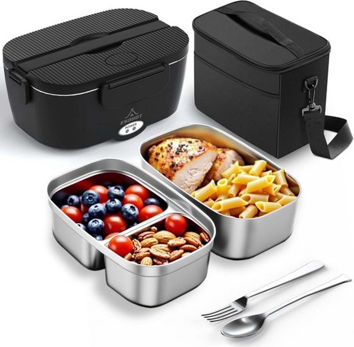 Elektrische Lunchbox 12V/24V & 230V met RVS Binnenbak voor Werk en Reizen