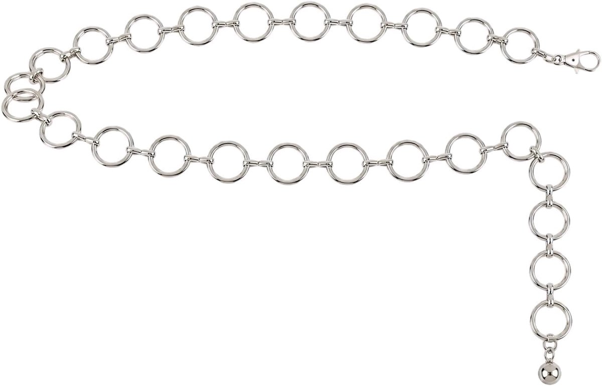 1 x verstelbare riem voor dames, zilver, metalen O-ring voor jurk, jeans, rok, lengte 110 cm