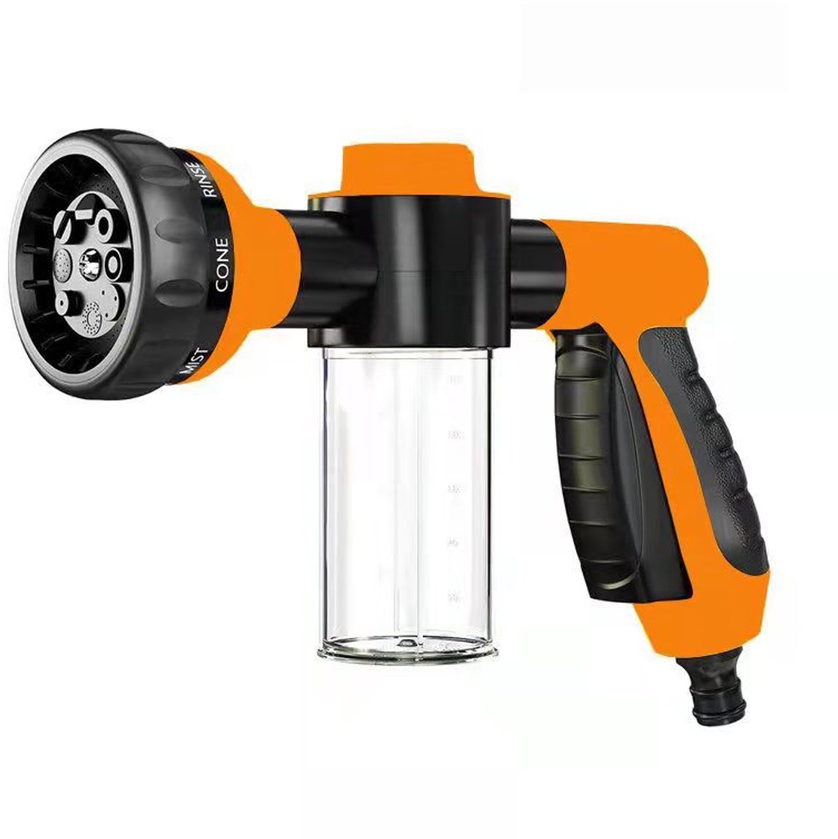 Douchesproeier voor honden – Verbeterde 8-in-1-standen – Hondenshampoosproeier – Inclusief zeepdispenser van 100 ml – Geschikt voor het wassen van huisdieren en het besproeien van gazons, terrassen en auto's – Oranje