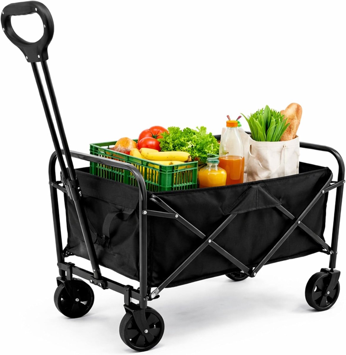 Bolderkar Zwart 75x45x86 cm - Opvouwbare Transportwagen met 600D Oxford Scheurvast Doek - 5 Inch Wielen - Verstelbare Handgreep