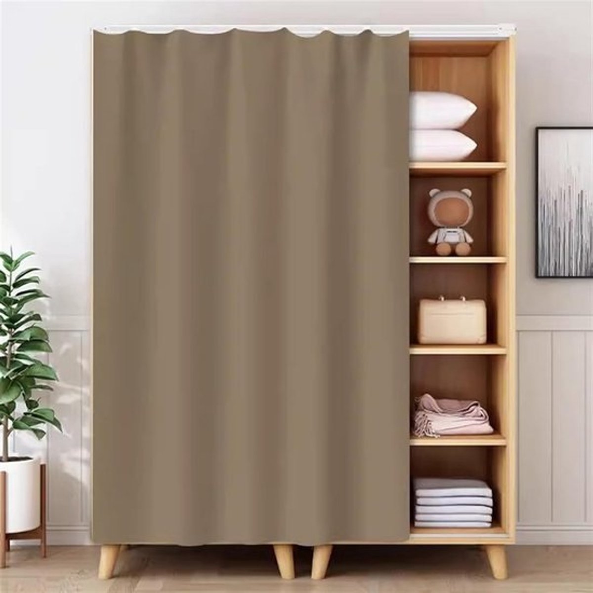 Kastgordijn voor de Keuken - Verduisterend - Zacht - Polyester - Lichtdoorlatend - Voor Privacy - Beige - 39" x 71"