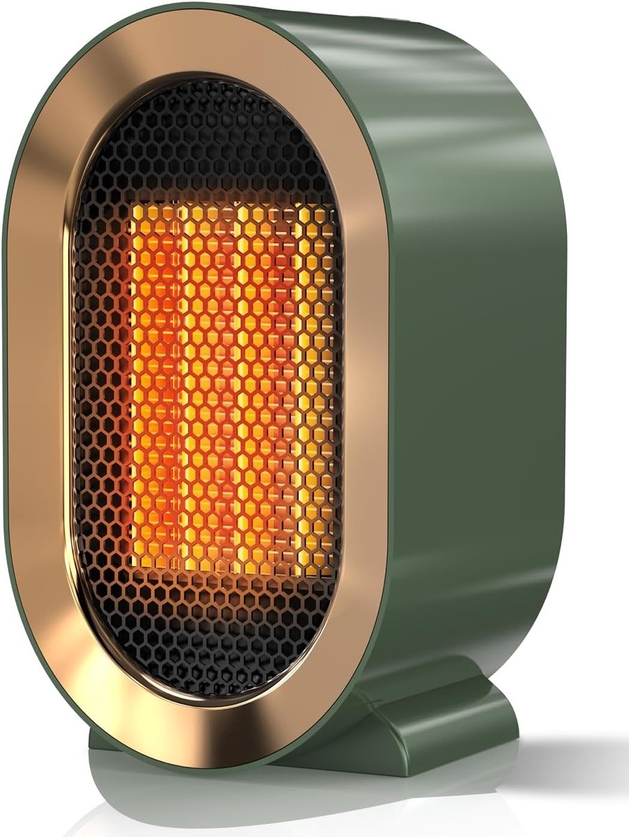 Elektrische kachel, draagbare energiebesparende ventilatorkachel voor binnen, draagbare ventilatorkachel met twee snelheden, geschikt voor kantoorgebruik, instelbaar, oververhittingsbeveiliging, automatische uitschakeling bij stroomuitval (groen).