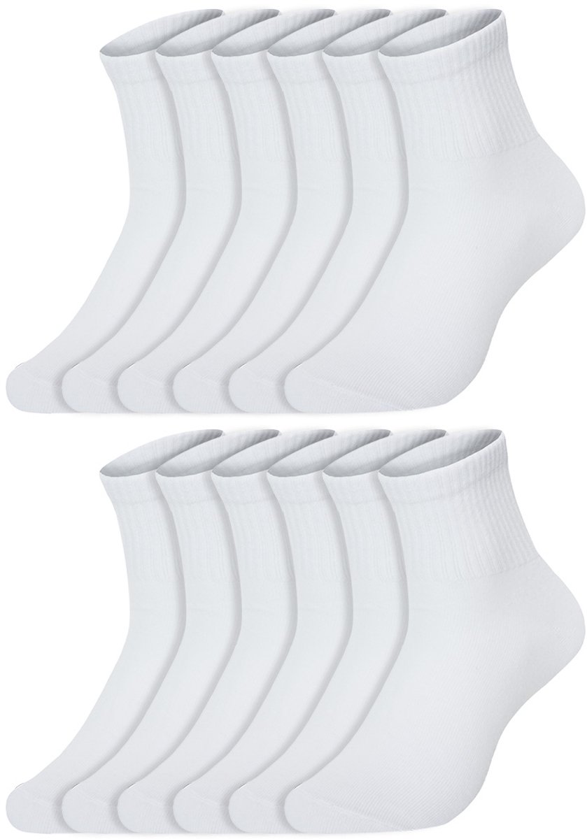 12 Paar – Benyson – Naadloze Sportsokken - Quarter Socks – Dames & Heren – Katoen – Wit