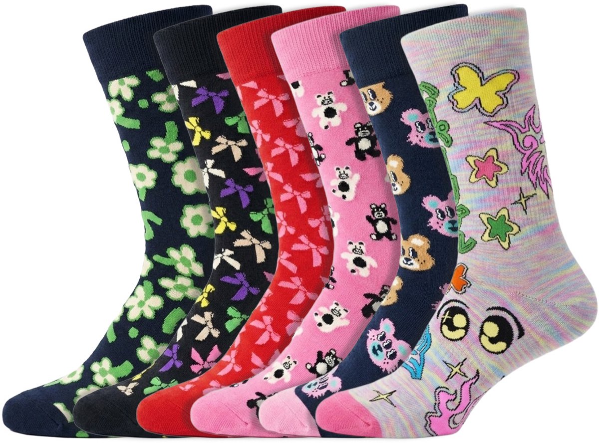 6 Paar – Happy Socks – Dames & Heren – Thema Vrolijk – Katoen – Maat 41/46