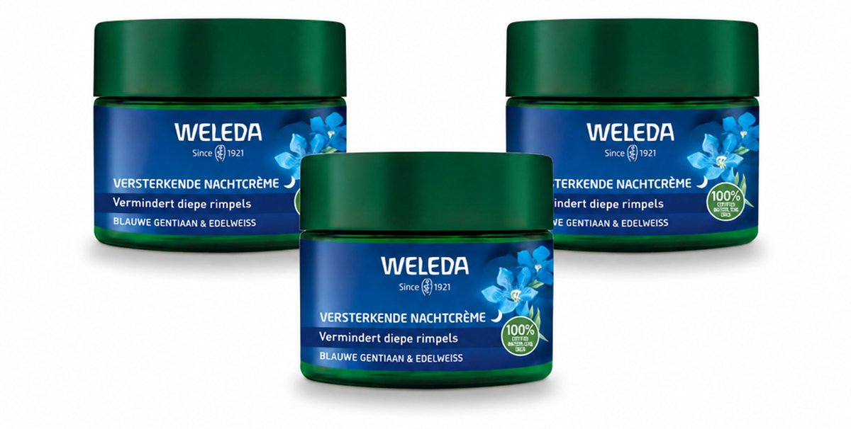 3 x WELEDA - Nachtcrème Versterkend - Blauwe Gentiaan & Edelweiss - 40 ml - Bulkverpakking - 3 stuks