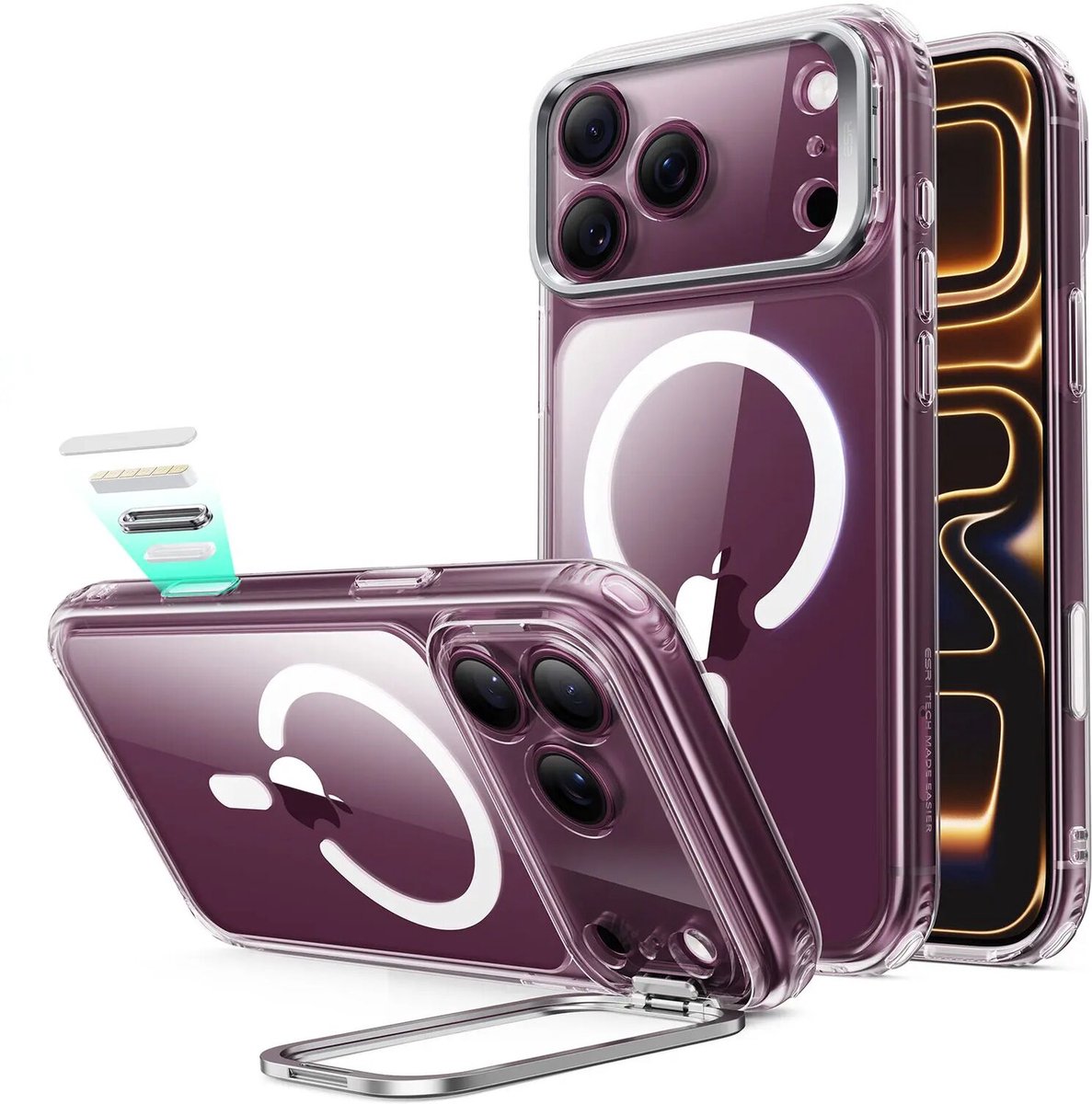 ESR Hoesje Geschikt voor Apple iPhone 18 Pro Max / 17 Pro Max - Classic Hybrid HaloLock Stash Stand - Compatibel met MagSafe & Qi2 - Back Cover met Standaard - Camera Kickstand - Clear