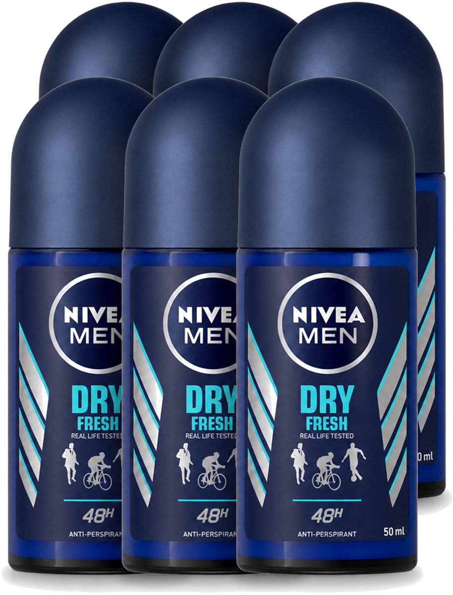6 x Nivea - Men - Deodorant - Roller - Dry Fresh - 48 Uur Lang Werkend - 50 ml - Voordeelverpakking - 6 stuks