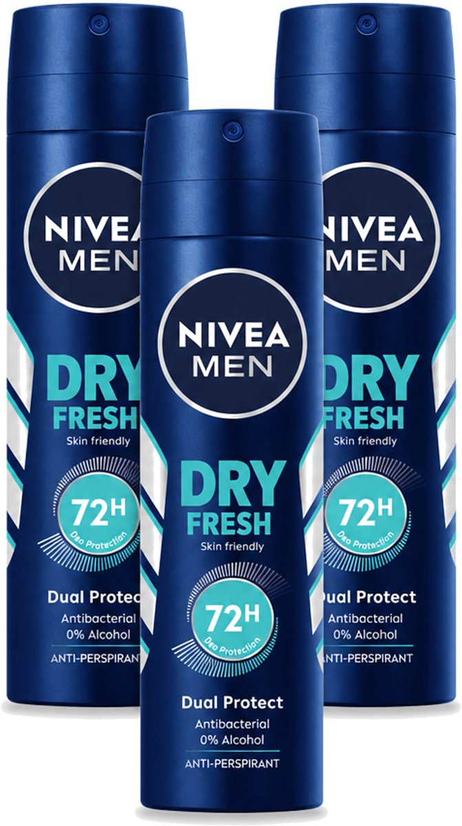 3 x Nivea - Men - Deodorant - Spray - Dry Fresh - 150 ml - Bulkverpakking - 3 stuks