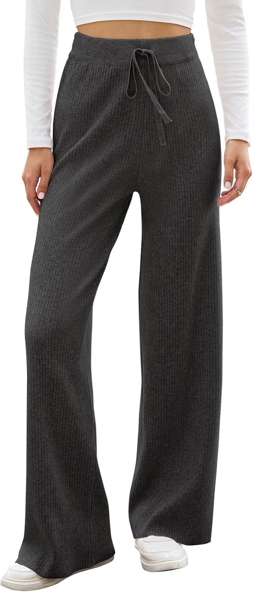 Damesbroek met hoge taille, brede broek met verstelbaar trekkoord, palazzo, losse en casual broek
