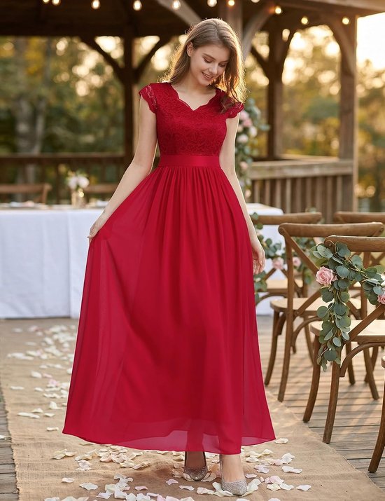 Dames baljurk maxi lange avondjurken elegant voor bruiloft kant cocktailjurk, Band_rood, L — afbeelding 2