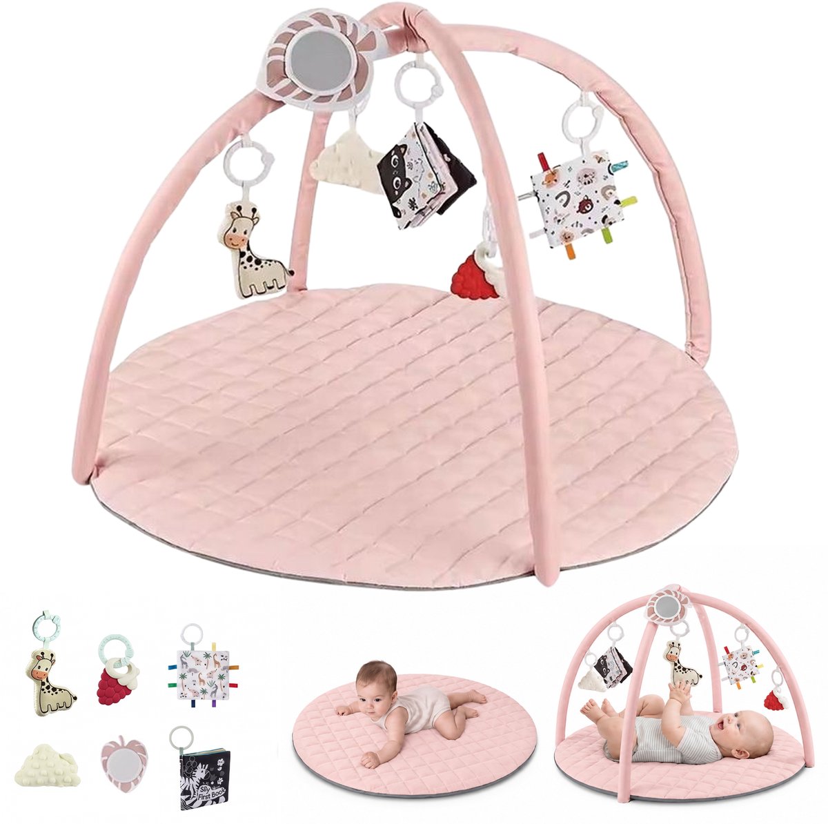 Nolad - Babygym - Speelkleed Baby - Baby speelmat - Baby speelmat met boog - Baby 0-36 Maanden - 85x85x54CM - Roze