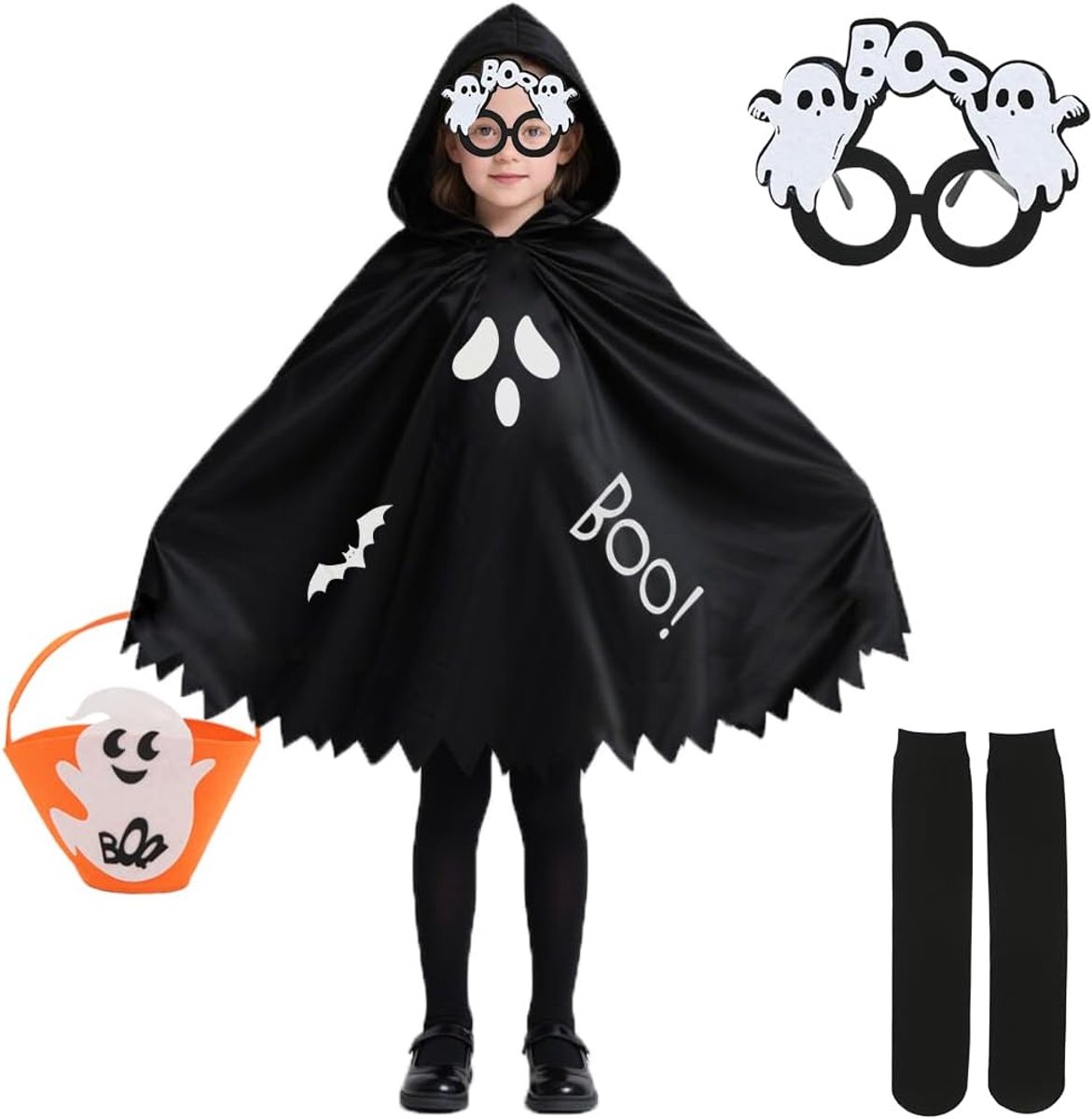 Spookkostuum voor jongens en meisjes, spookkostuum, Halloween-kostuum, cape met capuchon, cosplay-kostuum, Halloween-feest en carnaval