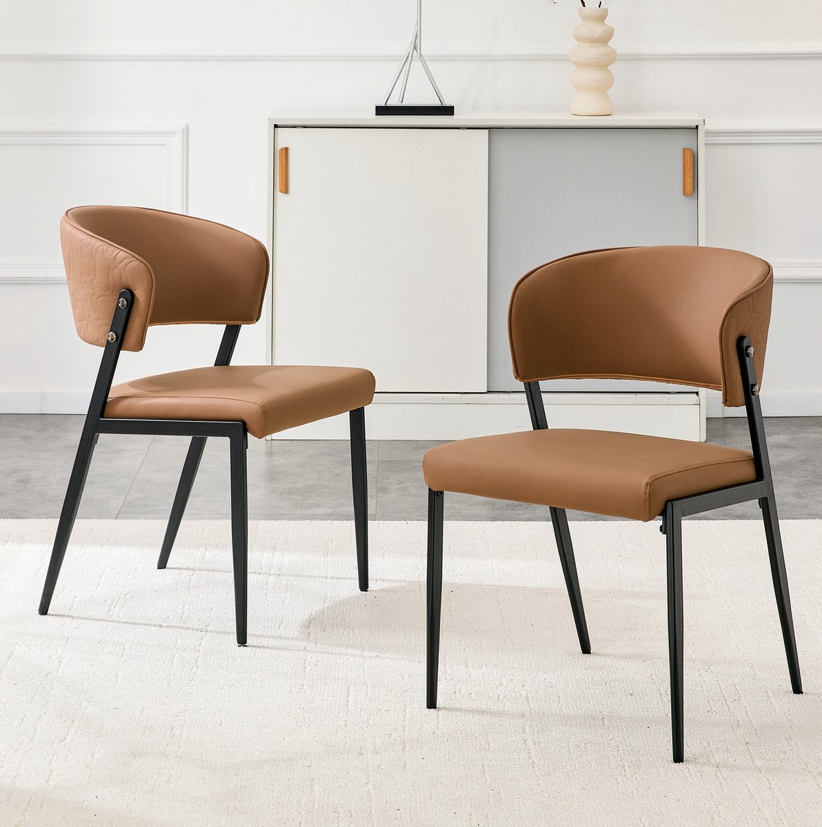 MODENUIT Eetkamerstoel - Set Van 2 - Ergonomische Rugleuning - Eetkamer En Keuken - Kunstleer Bruin