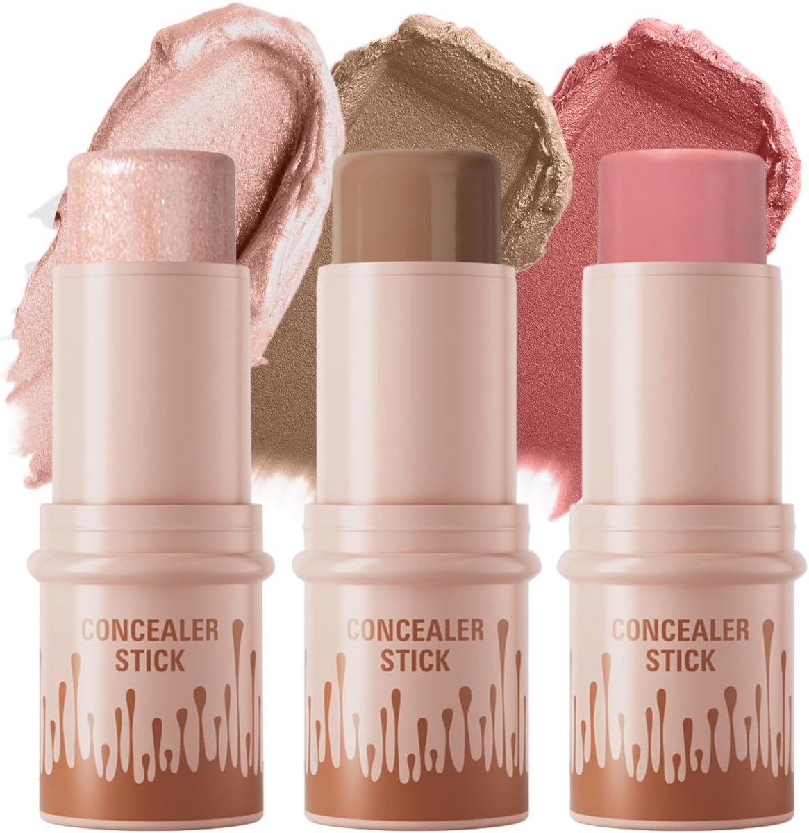 3-delige contour-highlighter-rouge-stiftset, crèmecontour make-upset, soepele en heldermakende highlighterrouge-pen, langdurige en veelzijdig inzetbare make-upstiften (#Set A)
