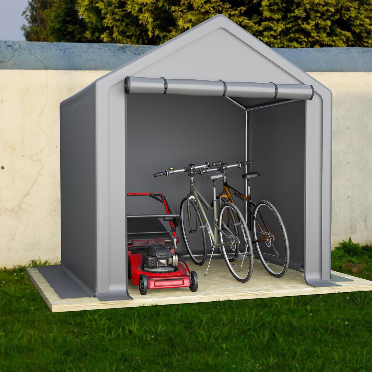 MEUNIQ garagetent 190 x 170 x 200 cm – fietsgarage met oprolbare voordeur, verzinkt stalen frame en PE-zeil voor tuin, terras of erf – donkergrijs