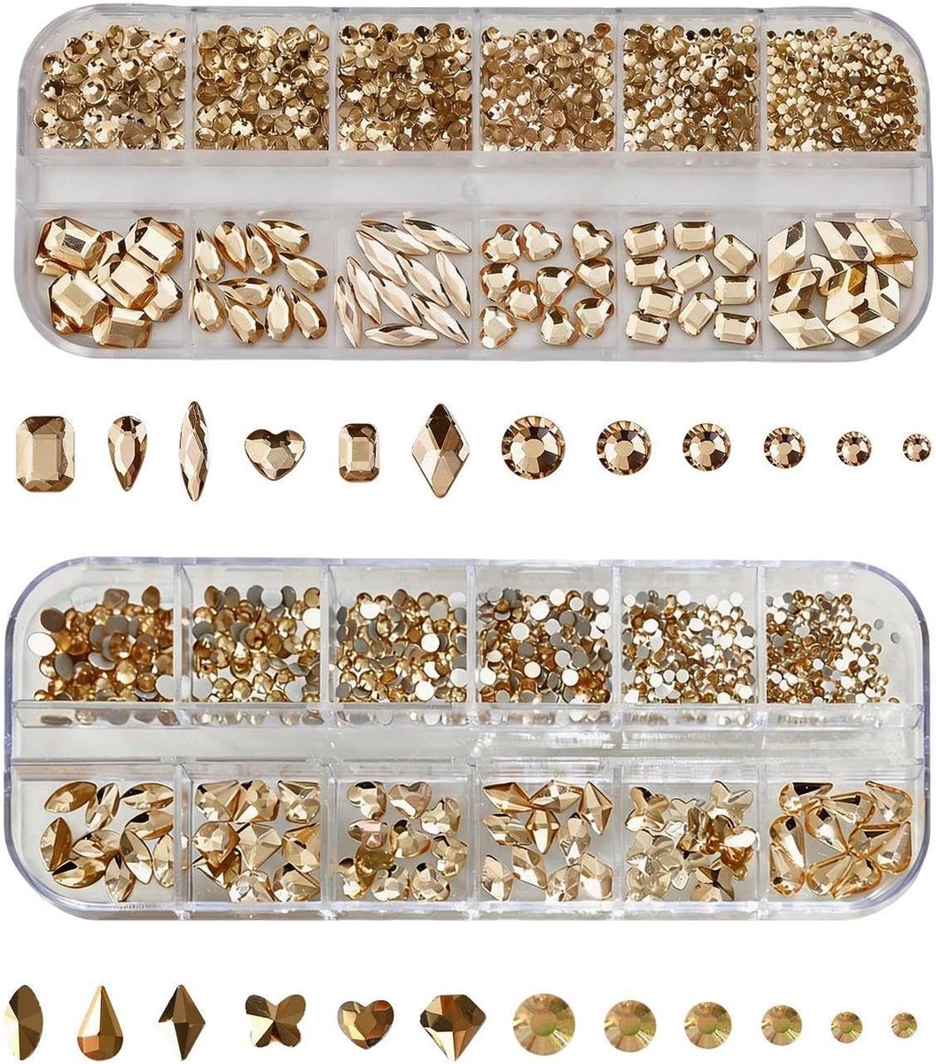 2 Dozen Champagne Gouden Nagel Strass, Glanzend Kristal Diamanten Met Platte Bodem, Diy Nail Art Handgemaakte Decoratie, Oog Make-Up Decoratie.