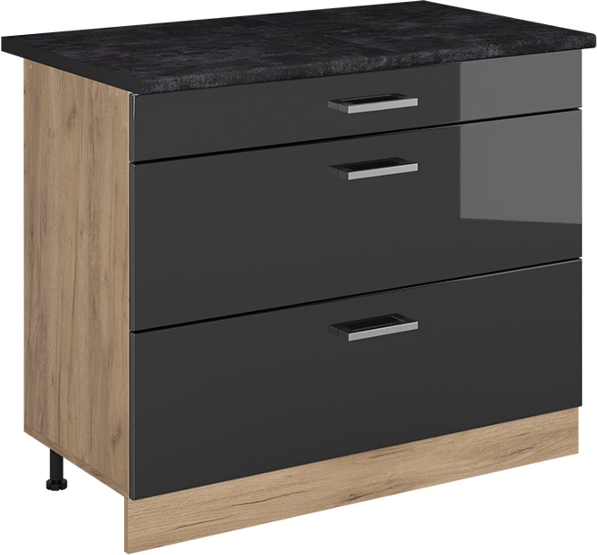 Vicco Keukenonderkast R-Line, Antraciet Hoogglans/Goudkleurig Eiken, 100 cm antraciet werkblad