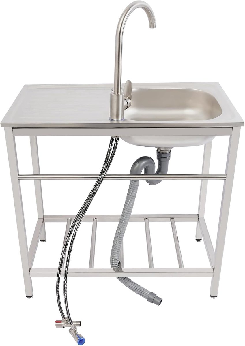 Keukenwastafel, single bowl utility met werkbank en planken