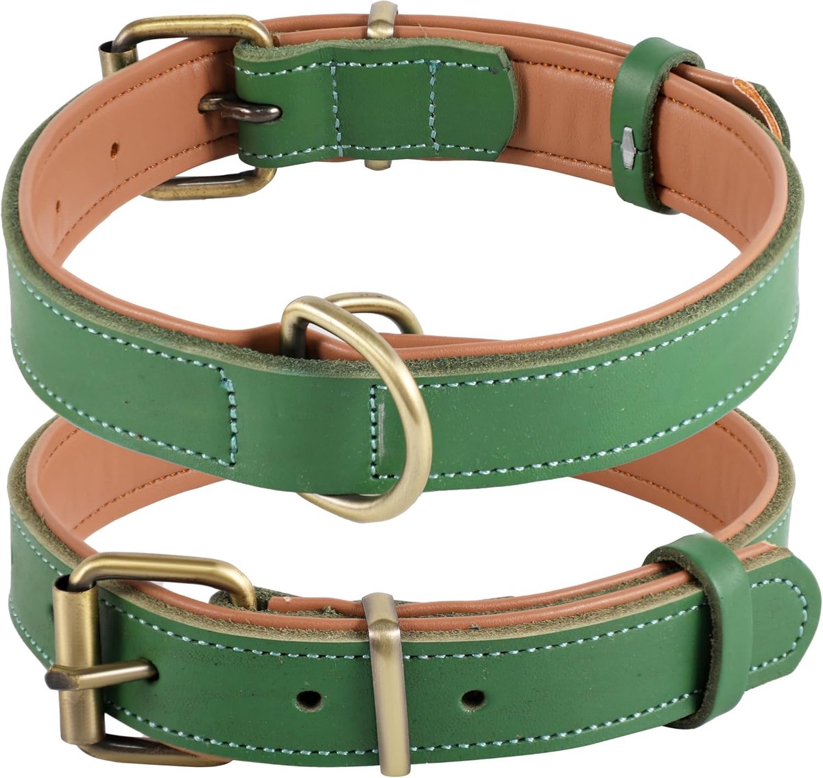 Hondenhalsband van leer, hondenhalsband in verschillende maten en kleuren, echt, robuust, comfortabel, zachte binnenvoering met contrasterende kleur, 25 tot 57 cm