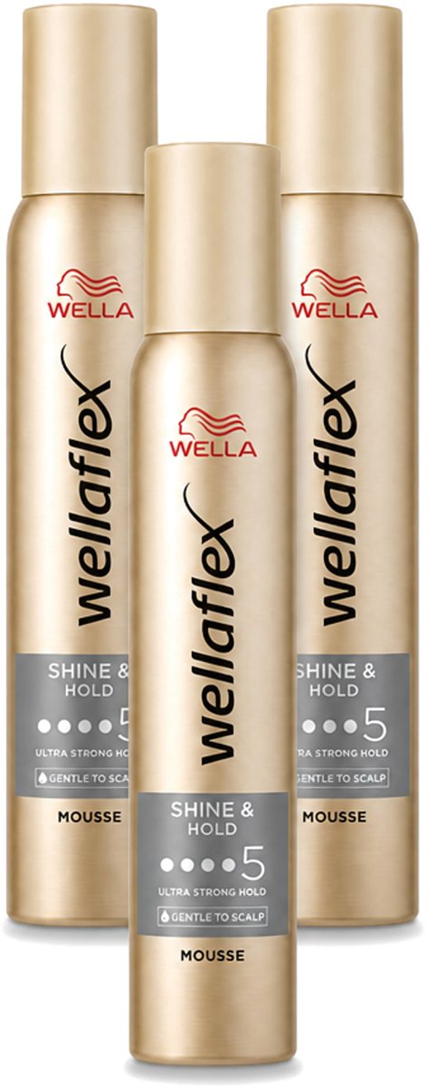 3 x Wella – Flex Shine & Hold – Haarmousse – 200 ml - Voordeelverpakking - 3 stuks