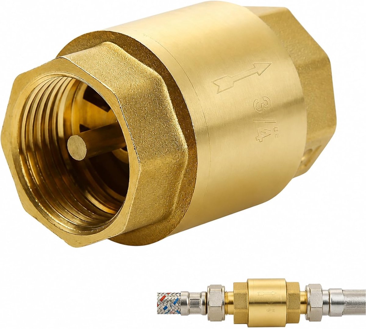 Terugslagventiel 3/4 inch, 3/4 inch messing terugslagklep, 3/4 inch Ag naar Ig afvalwater terugslagventiel, roestvrij en waterdicht, voor pomp, tuin, wasmachine, vat, waterleiding