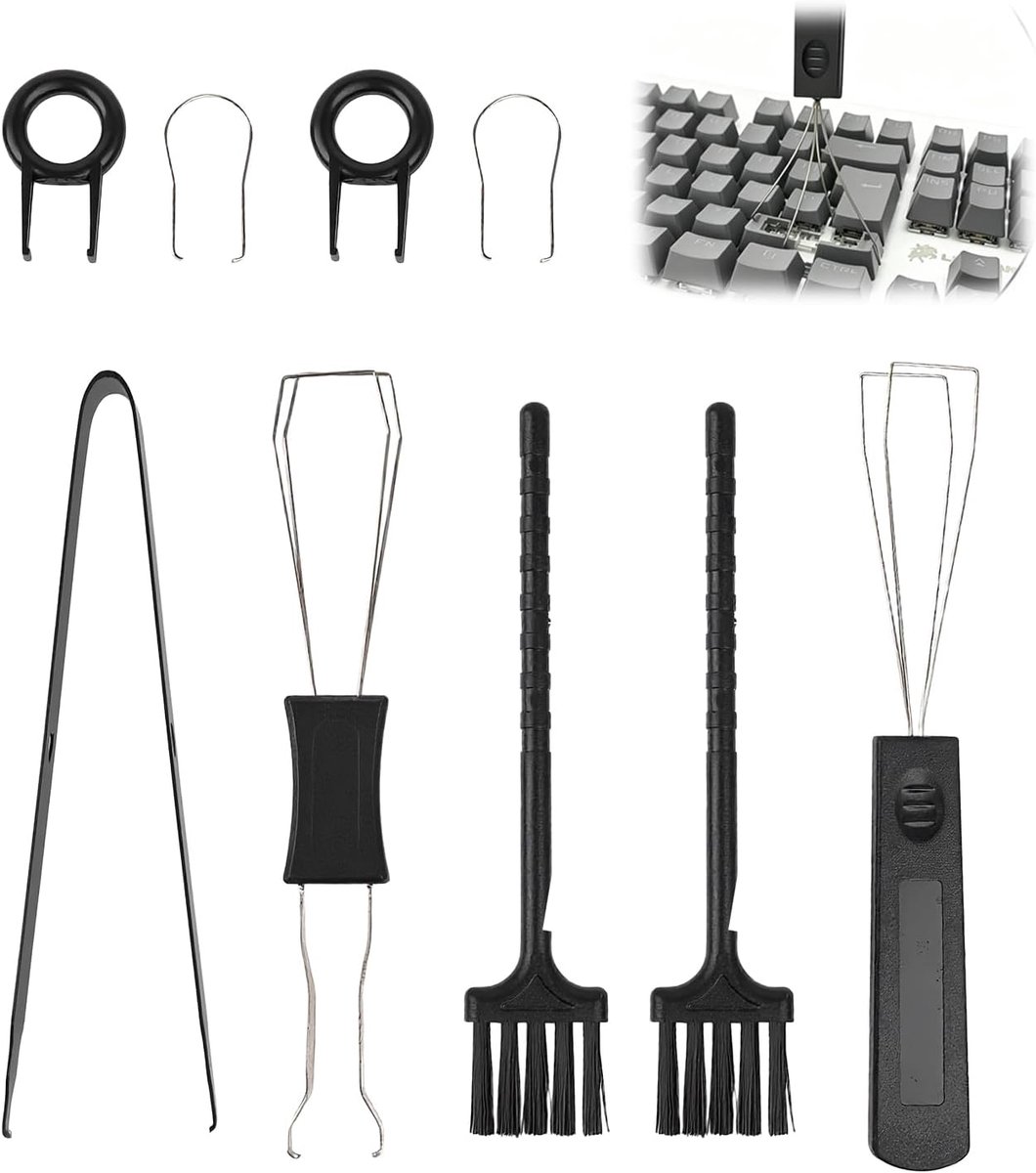 Toetsenbordtrekkerset, 9-delig, keycap-verwijderaar, gereedschapsset inclusief toetsentrekker, schakelaar, pincet, reinigingsborstels en dubbele astrekker, voor onderhoud en doe-het-zelf