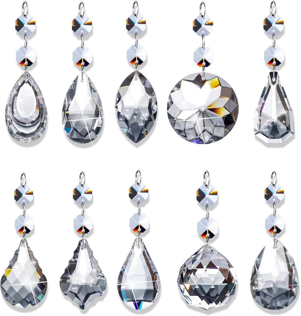Kleurige Crystal Wind Spinner Set van 10 Stukken voor Balkon en Tuin, Regenboog Suncatcher en Raamdecoratie