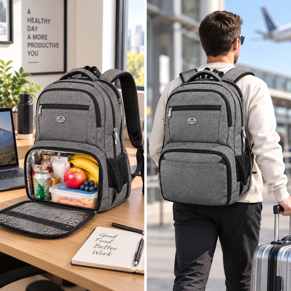 Laptop Rugzak 17 Inch met Geïsoleerd Koelvak – Thermische Lunch Rugzak – TSA 180° Opening – Anti-Diefstal – Waterafstotende Reisrugzak voor Werk, School & Reizen — cadeau in Cadeau-ideeën - foto 6