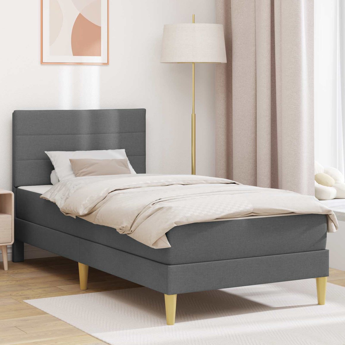 vidaXL Bedframe - met - matras - Donkergrijs - 90 - x - 190 - cm - Stof